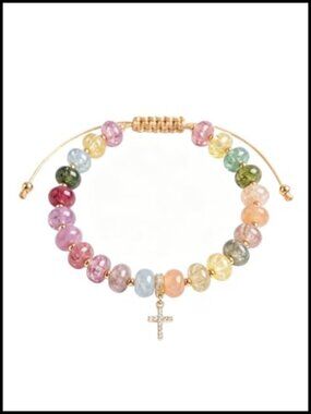 14K Gold Plated Crystal Cross Charm Bracelet Spiritual Healing Adjustable